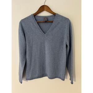 Anne Willi Paris 100% Cashmere Baby Blue Size 3 Sweater V Neck Metallic EUC